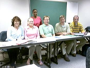 Hunnicutt, front row left, on the first day of class as a member of the inaugural nurse anesthesia cohort in Abingdon.